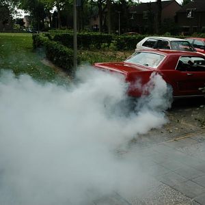 The burnout in front of my garage, showing my sons how to make one.