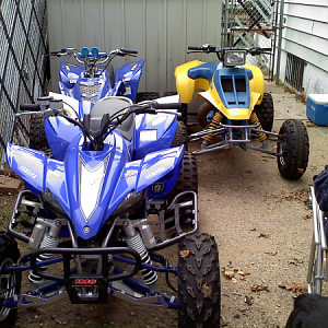 my 07 yfz 450, 88 zilla, and blaster in the back