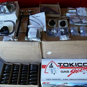 FTBR Bushing kit and bumpsteers, ford racing diff cover, lubelocker, caster/camber plates, tokico d-specs, eibach prokit, and steering rack bushings