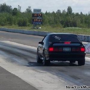 My 93 GT at the track, ran a 12.77@111 this pass...all stock motor, Powerdyne running 7lbs, exhaust, and lame 3.27 gears!