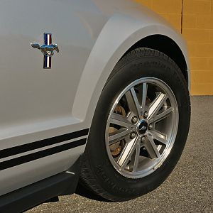 Tri-Bar emblems from johnsmustang.com and Brembo center wheel caps from partscheap.com