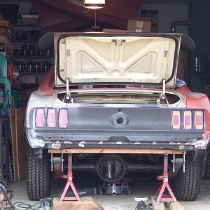 3/3/17 Set the back of the Mustang on jack stands to remove the rear & the leaf springs.