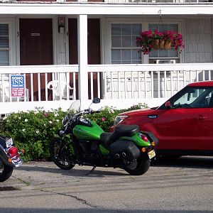 6/30/18 Robin's motorcycle in front of motel in OOB, Maine.