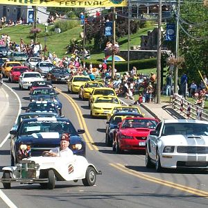 See 9th Mustang on left...Mustang Parade, Sauerkraut Festival, Phelps, NY, also Finger Lakes Mustang Rally