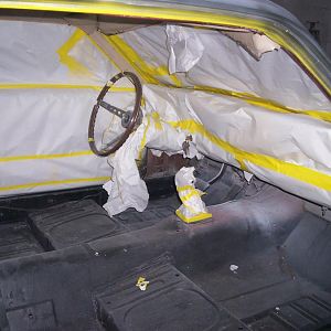 new floor boards painted door panels,repainted dash white pearl door panels to match.pony interior black/white center,
